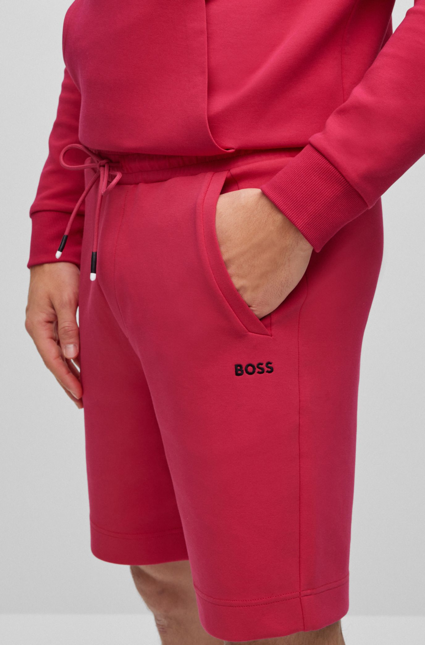 BOSS - Cotton-blend regular-fit shorts with embroidered logos