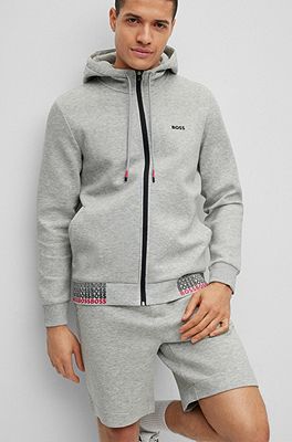 BOSS - Cotton-blend zip-up hoodie with embroidered logos