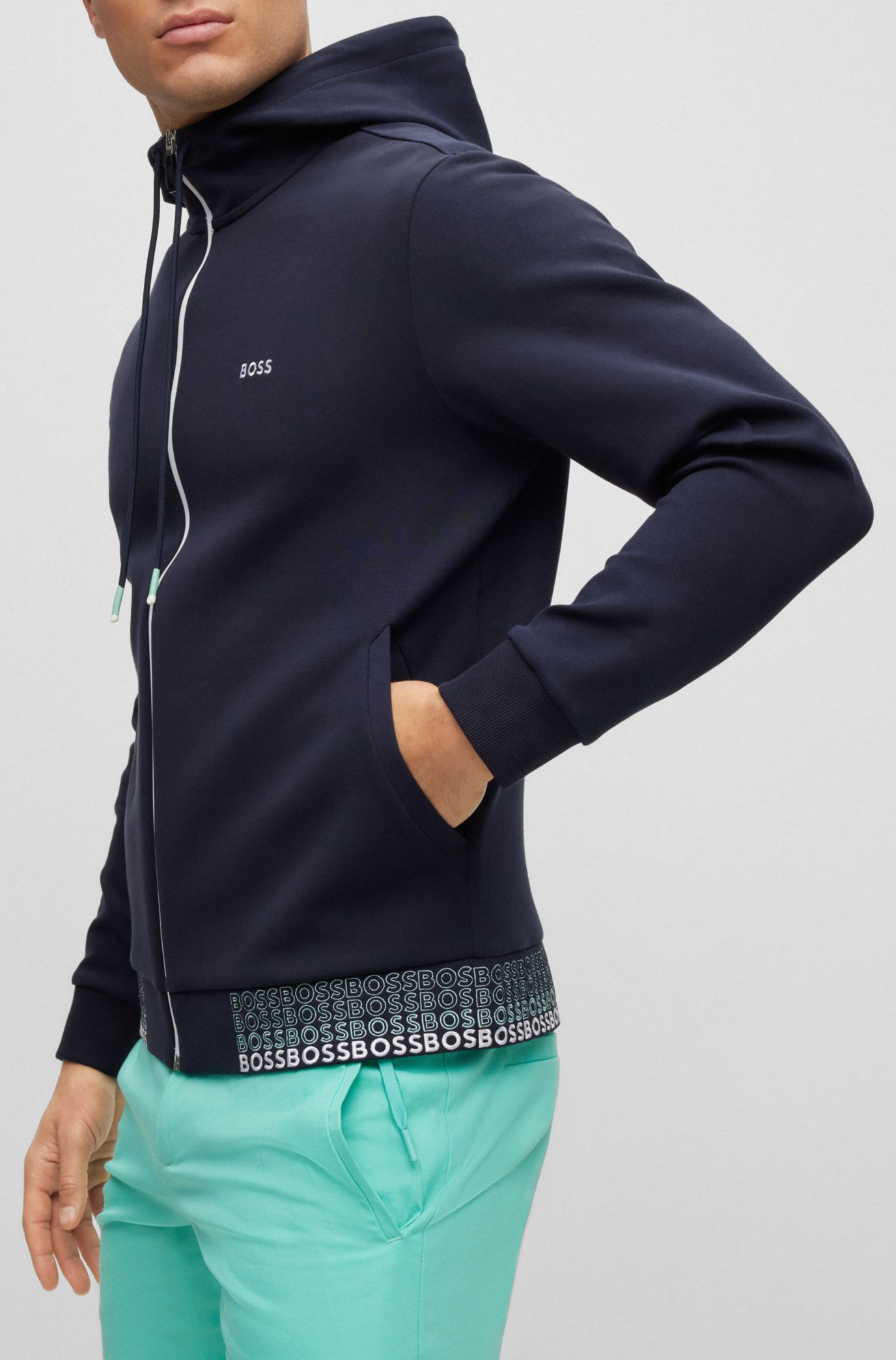 Logo-Embroidered Ribbed Cotton Zip-Up Hoodie