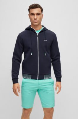 BOSS - Cotton-blend zip-up hoodie with embroidered logos