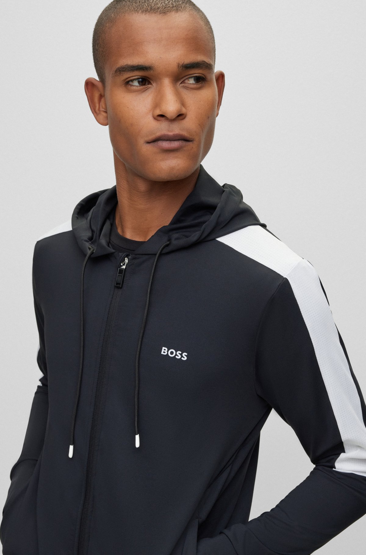 BOSS - Stretch-jersey zip-up hoodie with mesh inserts