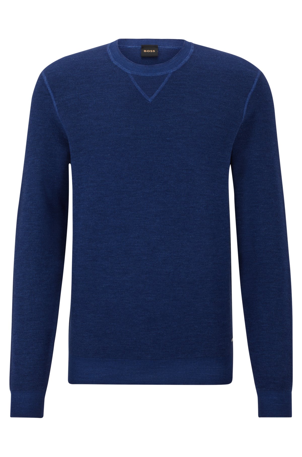 Structured-knit sweater in virgin wool, silk and cashmere, Dark Blue