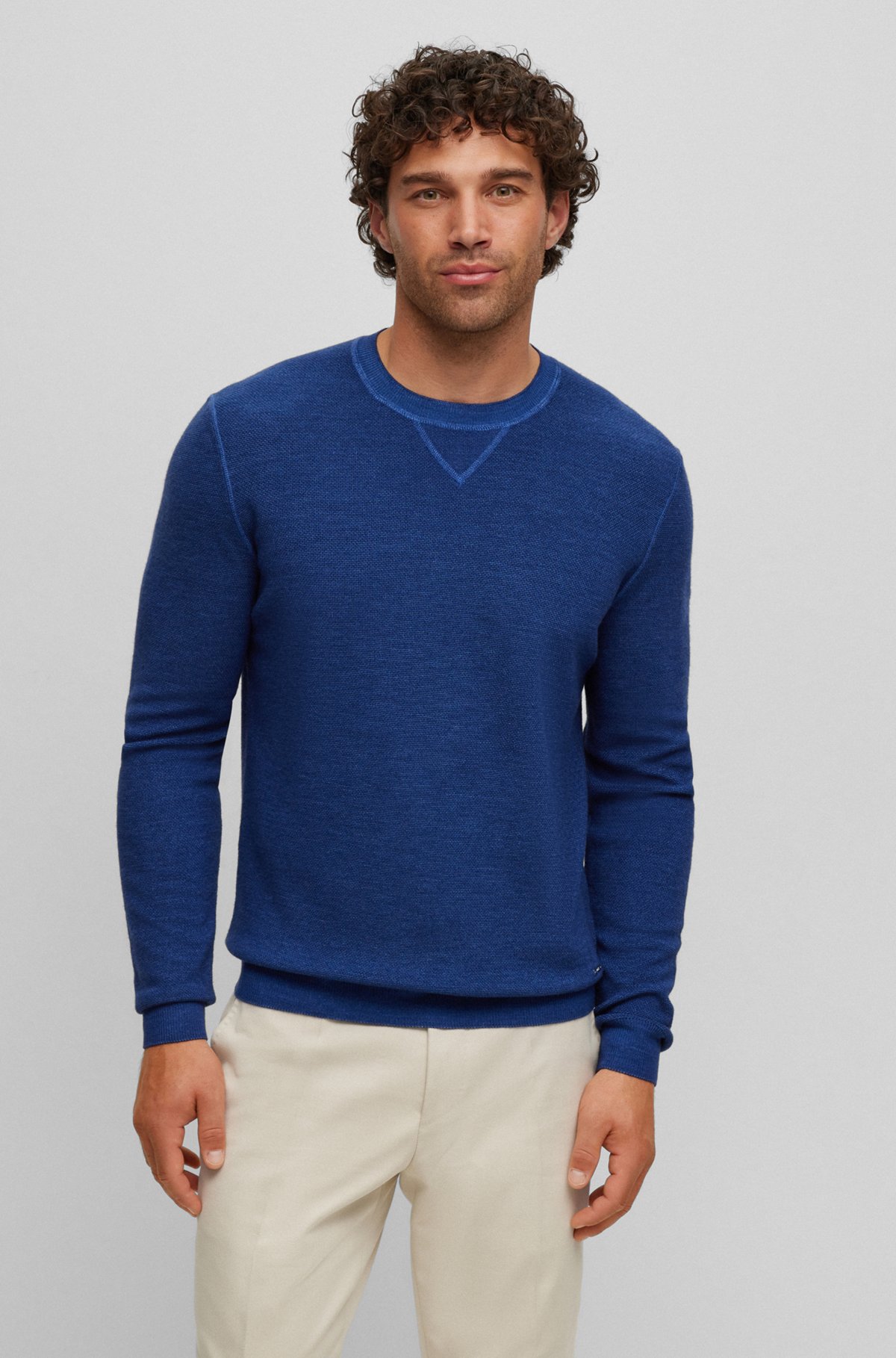 BOSS - Structured-knit sweater in virgin wool, silk and cashmere