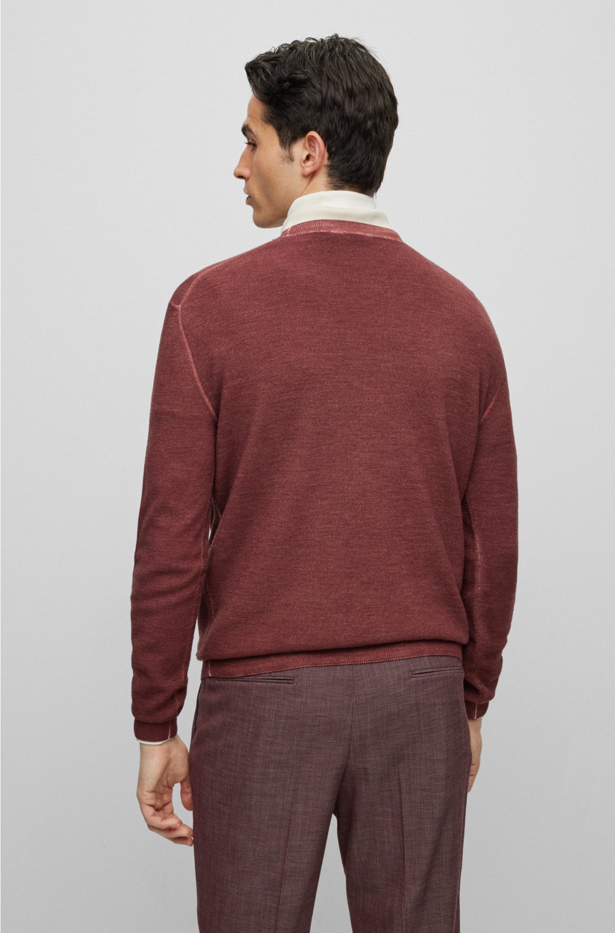 Structured-knit sweater in virgin wool, silk and cashmere, Dark Red