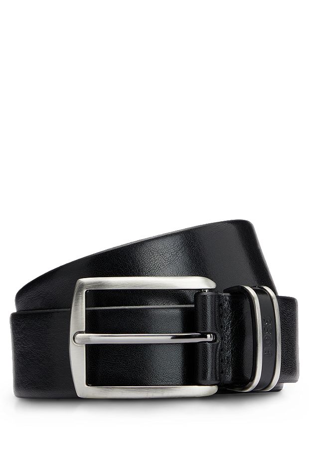 BOSS - Suede belt with squared buckle and engraved logo