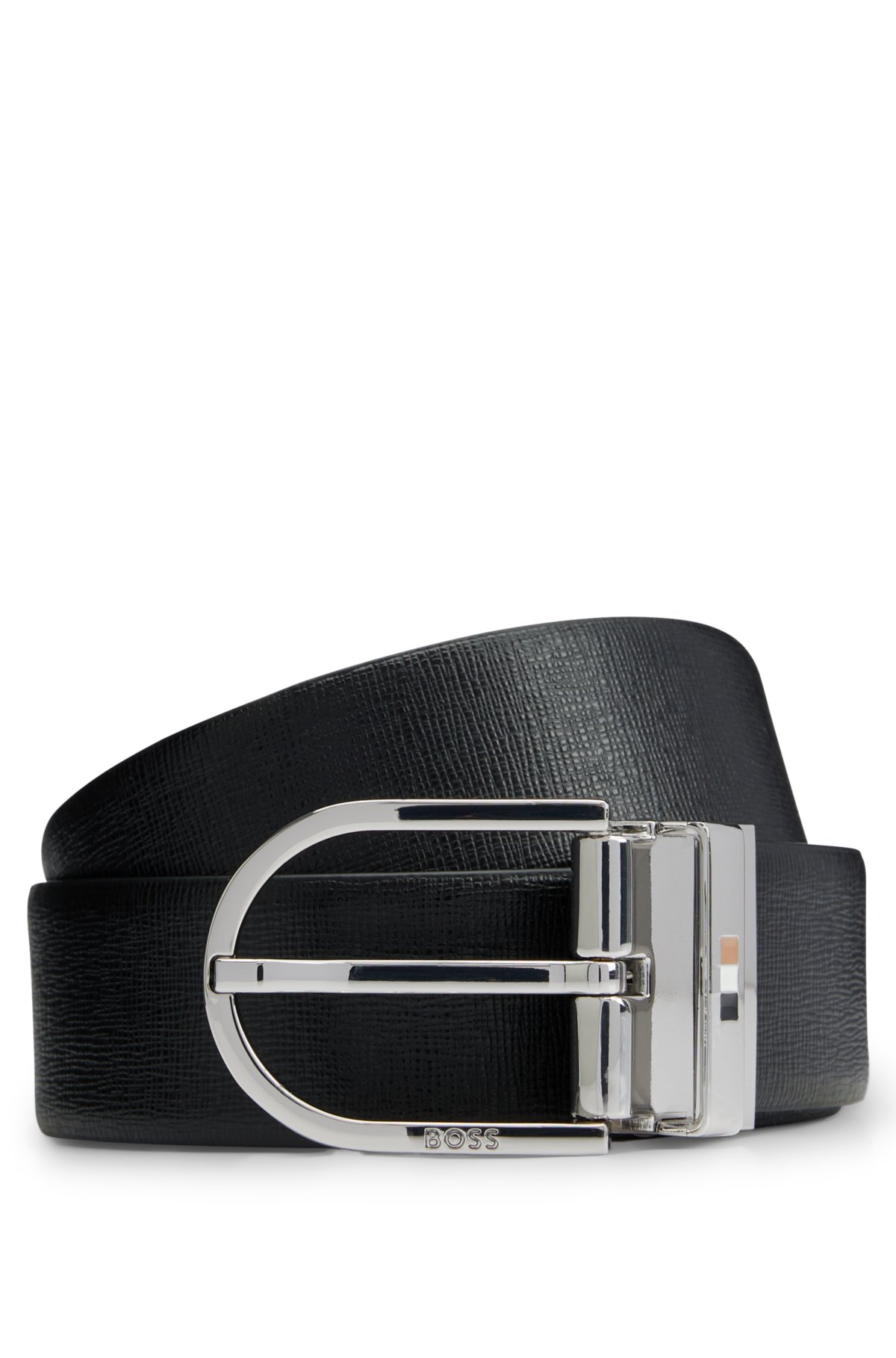 BOSS - Reversible Italian-leather belt with signature-stripe keeper