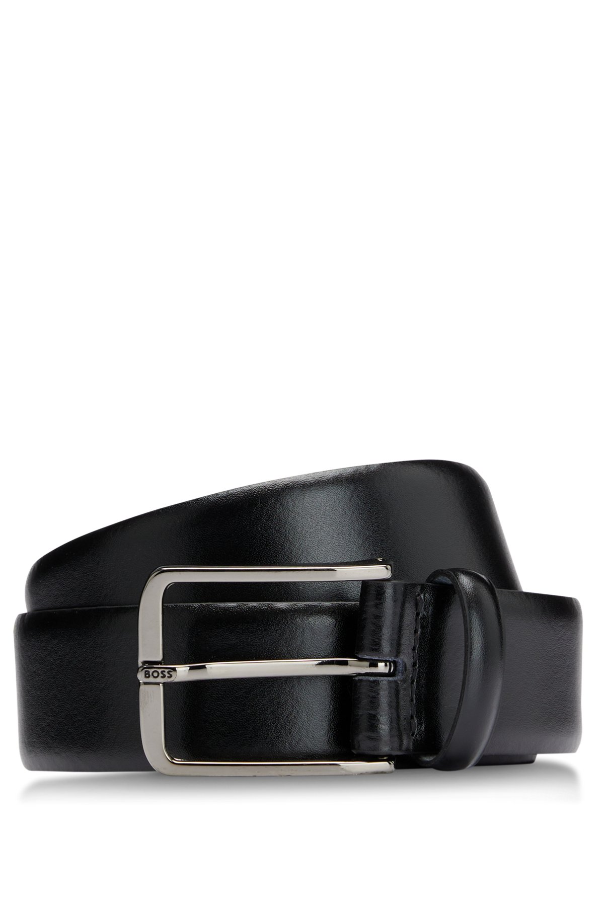 Italian-leather belt with branded pin buckle, Black