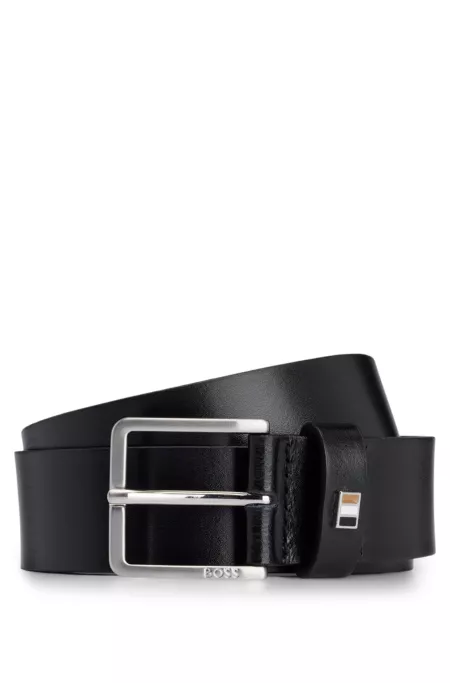 Italian-leather belt with signature-stripe keeper