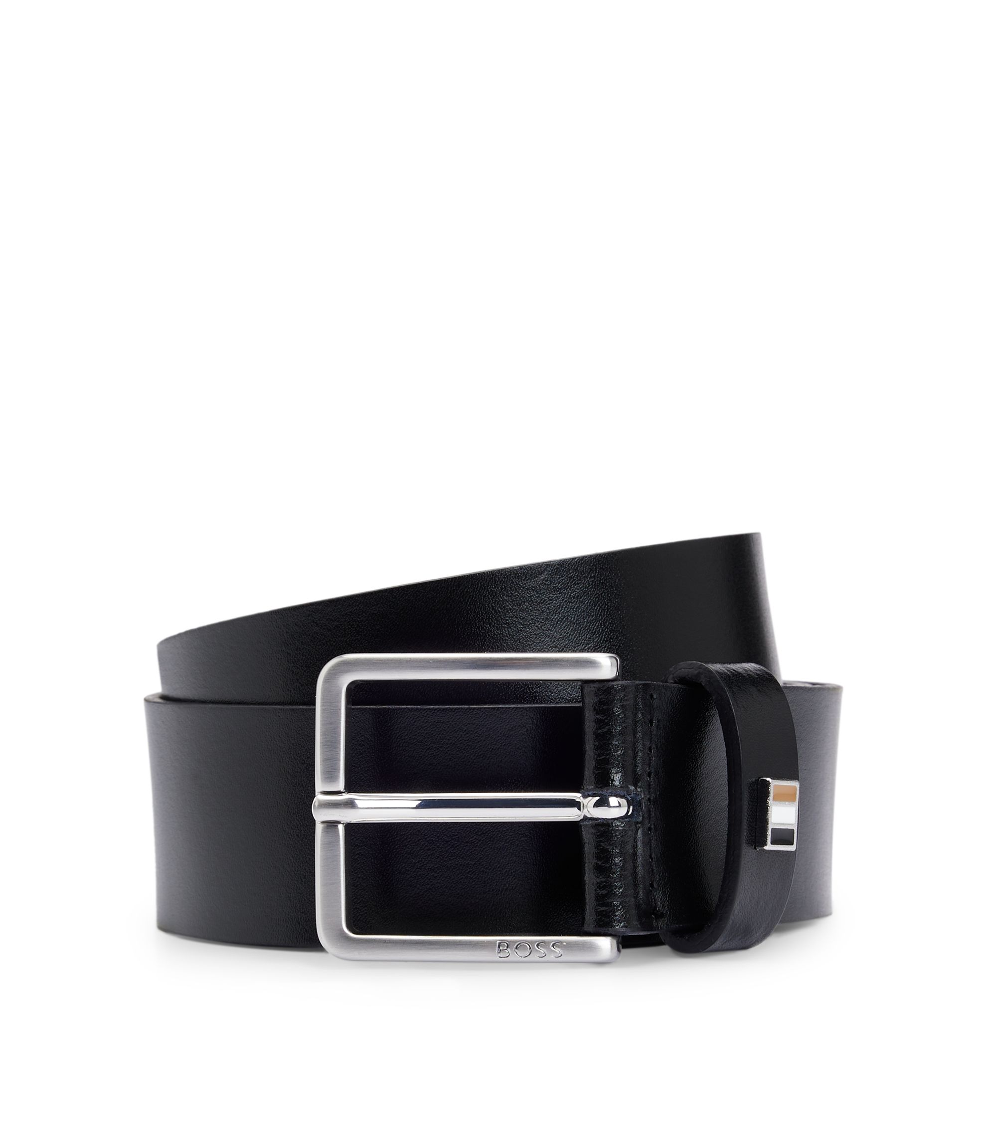BOSS - Italian-leather belt with signature-stripe keeper - Black