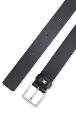 Cintur&oacute;n de piel fabricado en Italia con detalle de rayas de la marca, Negro