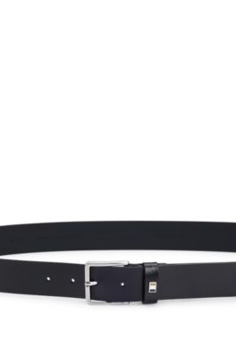 Cintur&oacute;n de piel fabricado en Italia con detalle de rayas de la marca, Negro