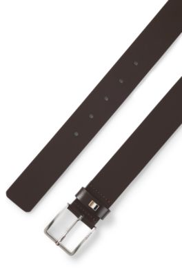 Italian-leather belt with signature-stripe keeper, Dark Brown