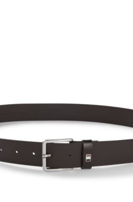 Italian-leather belt with signature-stripe keeper, Dark Brown