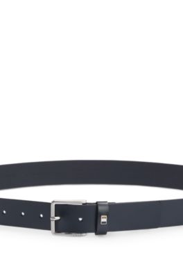 Italian-leather belt with signature-stripe keeper, Dark Blue