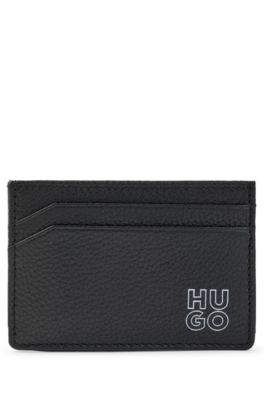 Hugo Boss Grained-leather Card Holder With Stacked Logo In Black