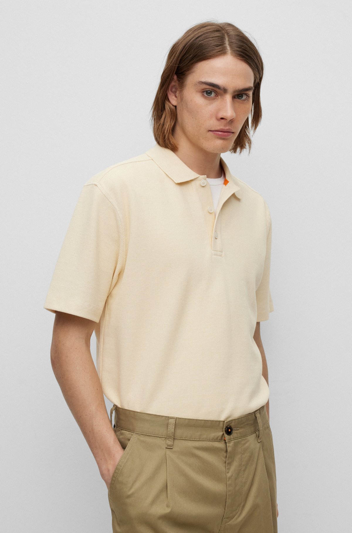 BOSS - Relaxed-fit cotton-blend polo shirt with waffle structure