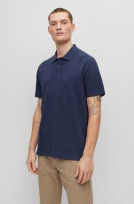 Hugo Boss Relaxed-fit Cotton-blend Polo Shirt With Waffle Structure In Dark Blue