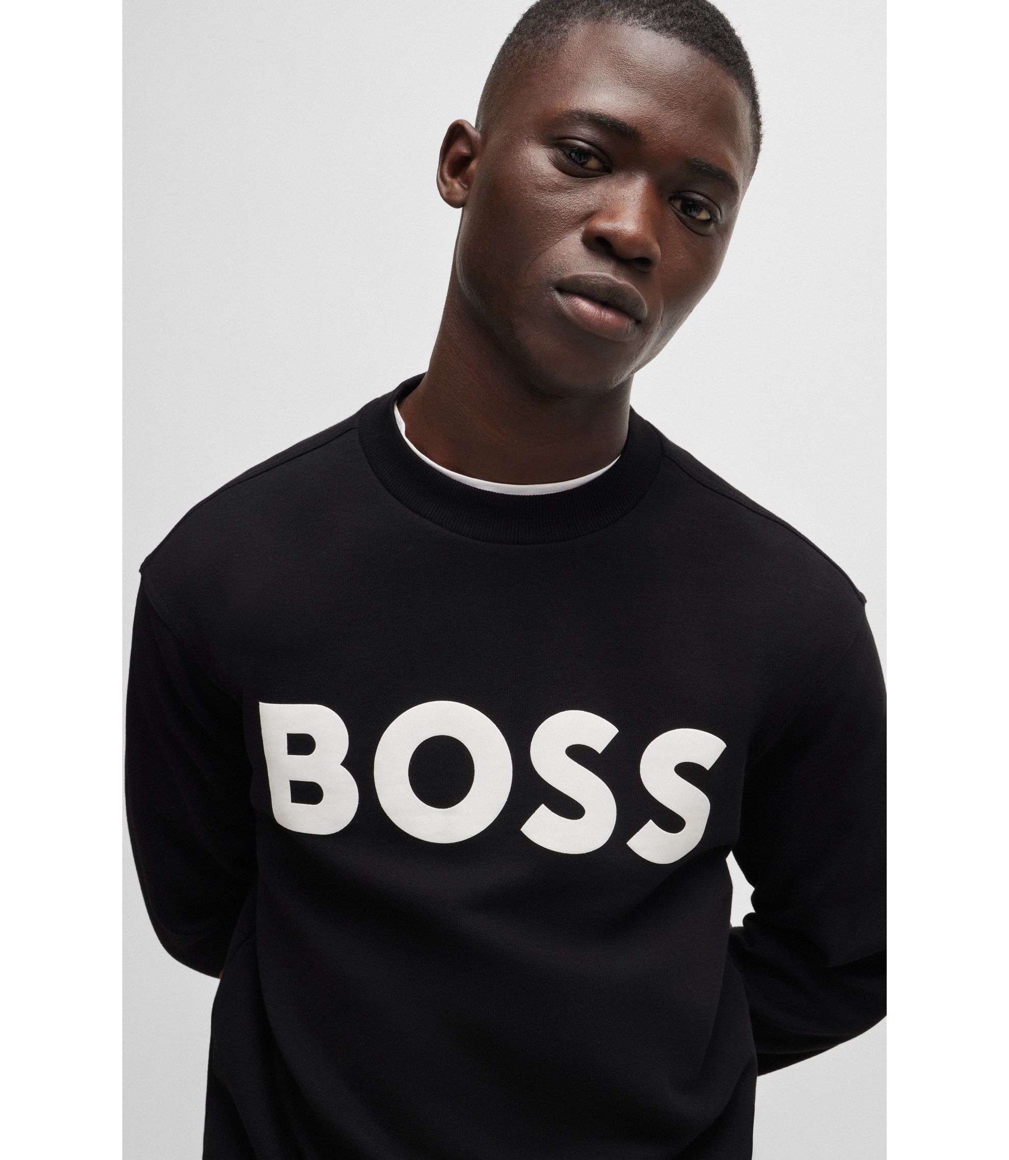 BOSS - Relaxed-fit cotton-terry sweatshirt with rubber-print logo