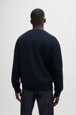 Sudadera relaxed fit en felpa de algod&oacute;n con logo estampado de goma, Azul oscuro
