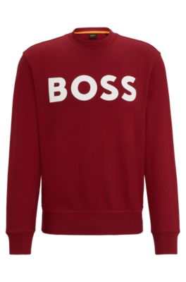 Shop Hugo Boss Relaxed-fit Cotton-terry Sweatshirt With Rubber-print Logo In Light Red