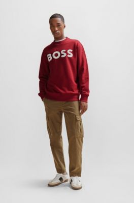 Sudadera relaxed fit en felpa de algod&oacute;n con logo estampado de goma, Rojo claro