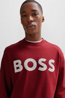 Sudadera relaxed fit en felpa de algod&oacute;n con logo estampado de goma, Rojo claro