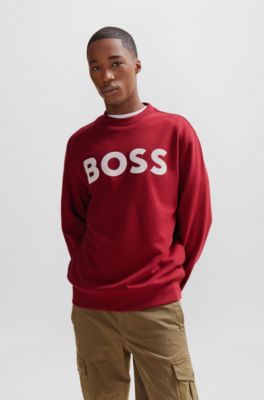 Sudadera relaxed fit en felpa de algod&oacute;n con logo estampado de goma, Rojo claro