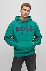 Logo-print hoodie in French-terry cotton, Dark Green