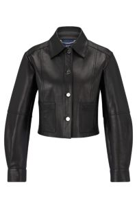 BOSS - Cropped button-up leather jacket bonded with denim