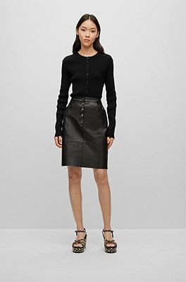 BOSS - Slim-fit pencil skirt in grained leather