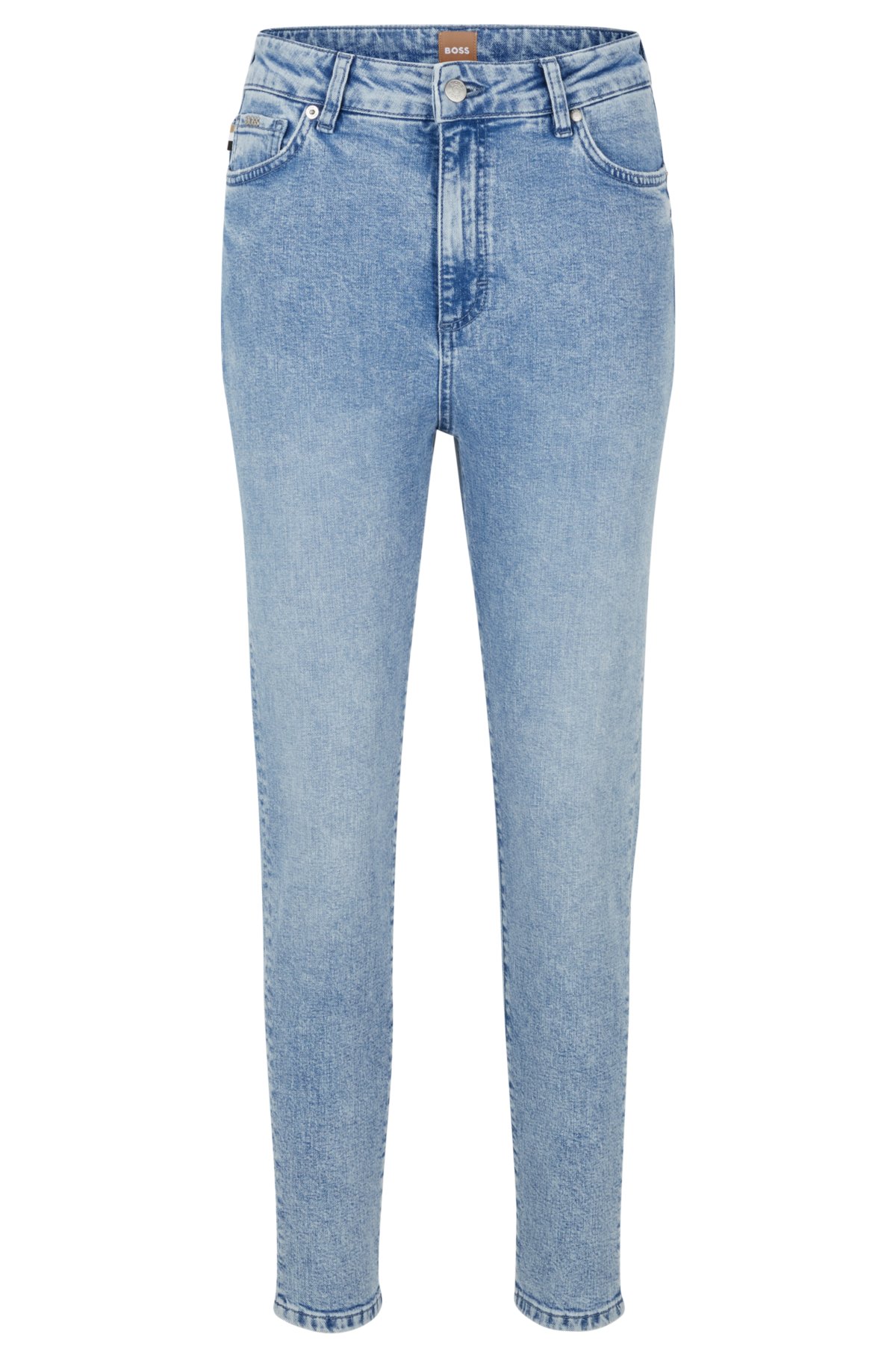 BOSS - Regular-fit cropped jeans in blue comfort-stretch denim