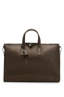 Hugo Boss Italian-leather Holdall With Detachable Padlock And Key Holder In Brown