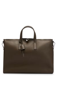 Italian-leather holdall with detachable padlock and key holder, Light Green