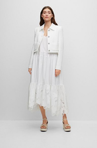 Strappy cotton dress with broderie anglaise, White
