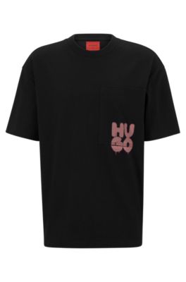 HUGO - Cotton-jersey T-shirt with graffiti-inspired stacked logo