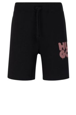 HUGO - Cotton-terry shorts with graffiti-style stacked logo