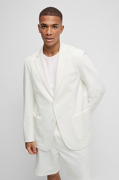 BOSS x Matteo Berrettini single-breasted jacket in stretch fabric with reverse lapels, White