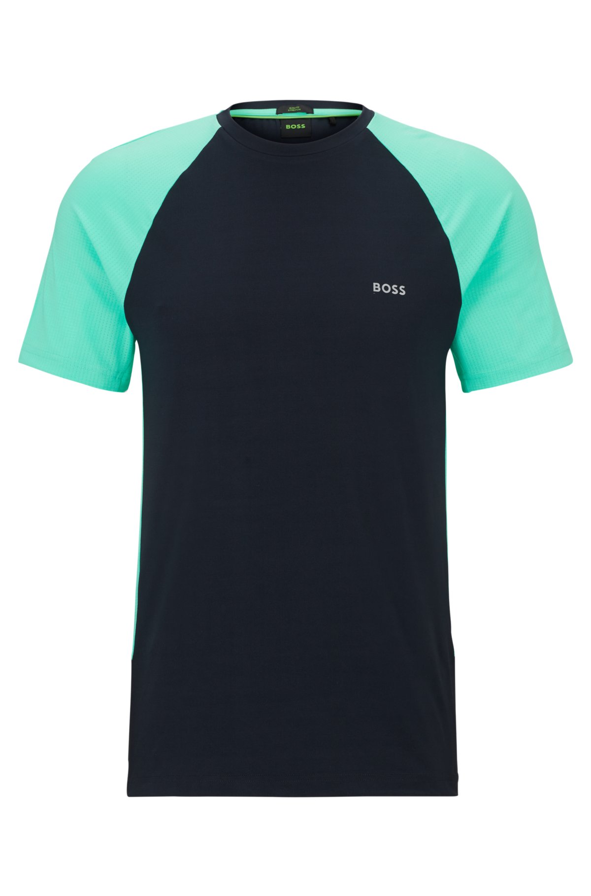 BOSS - Colour-blocked T-shirt with decorative reflective logo