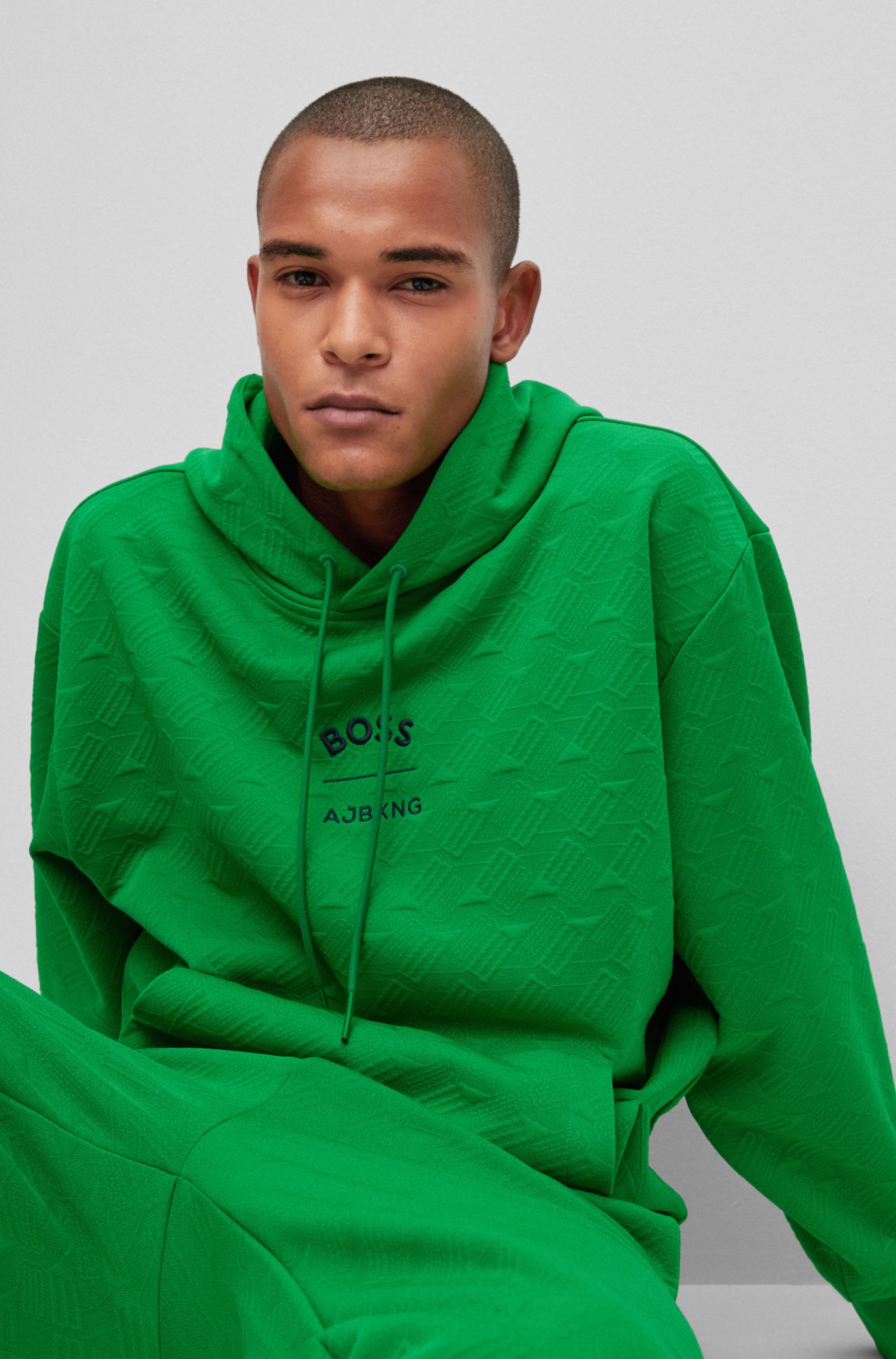 BOSS - BOSS x AJBXNG relaxed-fit hoodie with all-over monogram