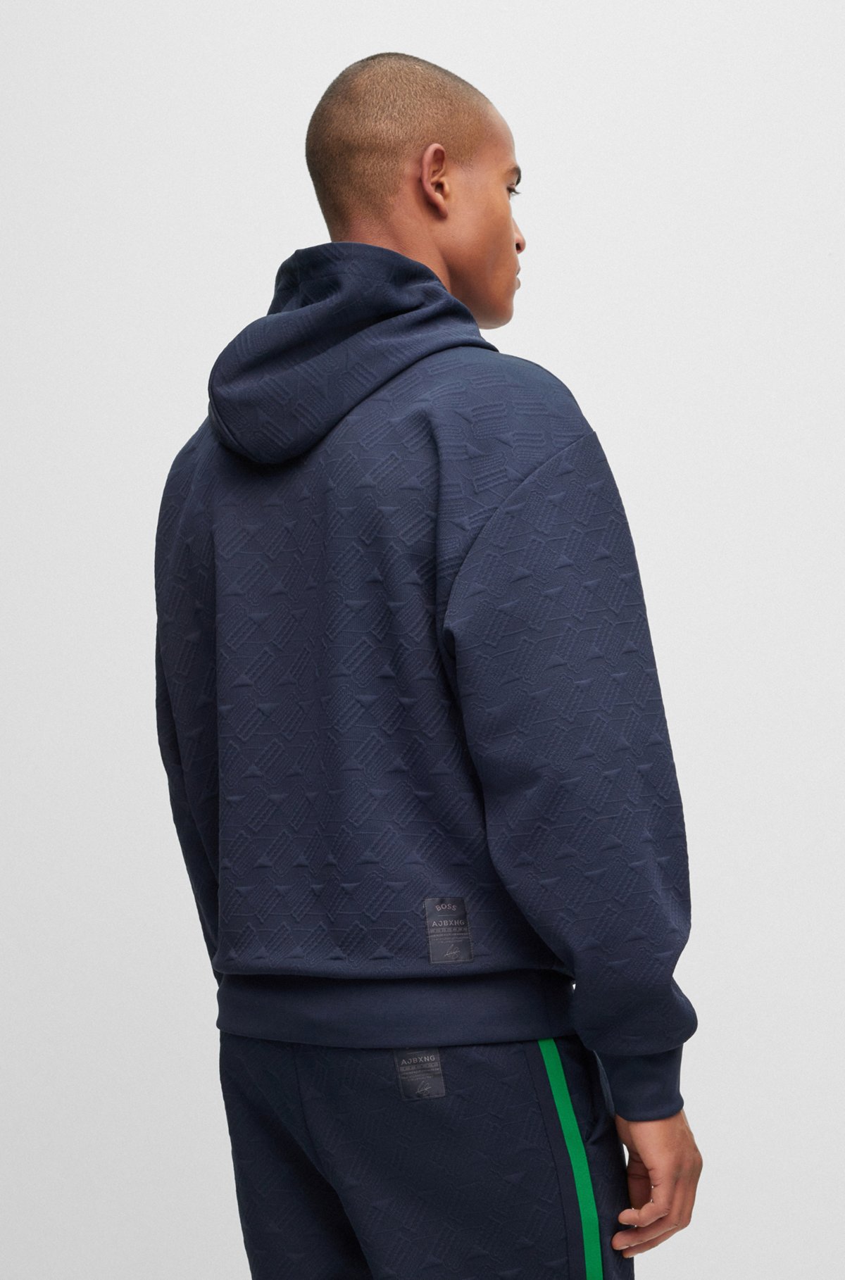 BOSS - BOSS x AJBXNG relaxed-fit hoodie with all-over monogram jacquard