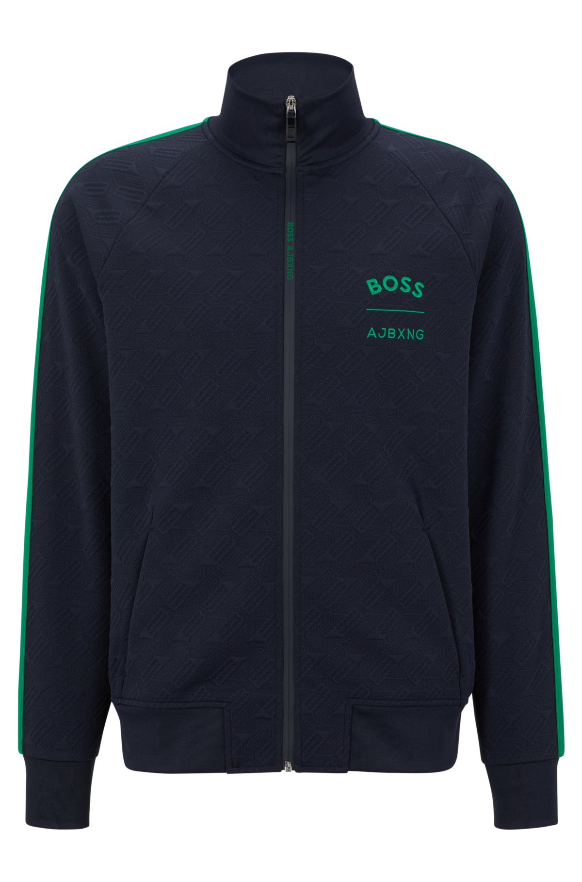 BOSS x AJBXNG relaxed-fit zip-up sweatshirt with all-over monograms