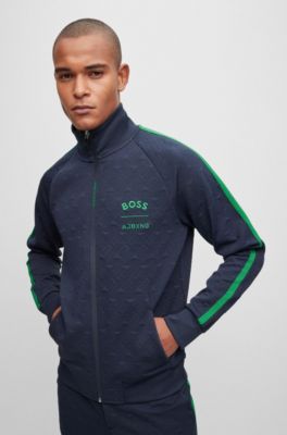 Hugo Boss Boss X Ajbxng Relaxed-fit Zip-up Sweatshirt With All-over Monograms In Dark Blue