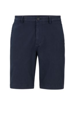 Petrol-blue cotton and silk Bermuda shorts, slim fit