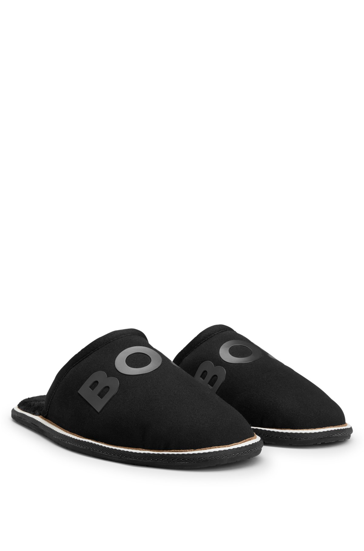 BOSS Monogram-logo slippers with rubber outsole and stripe