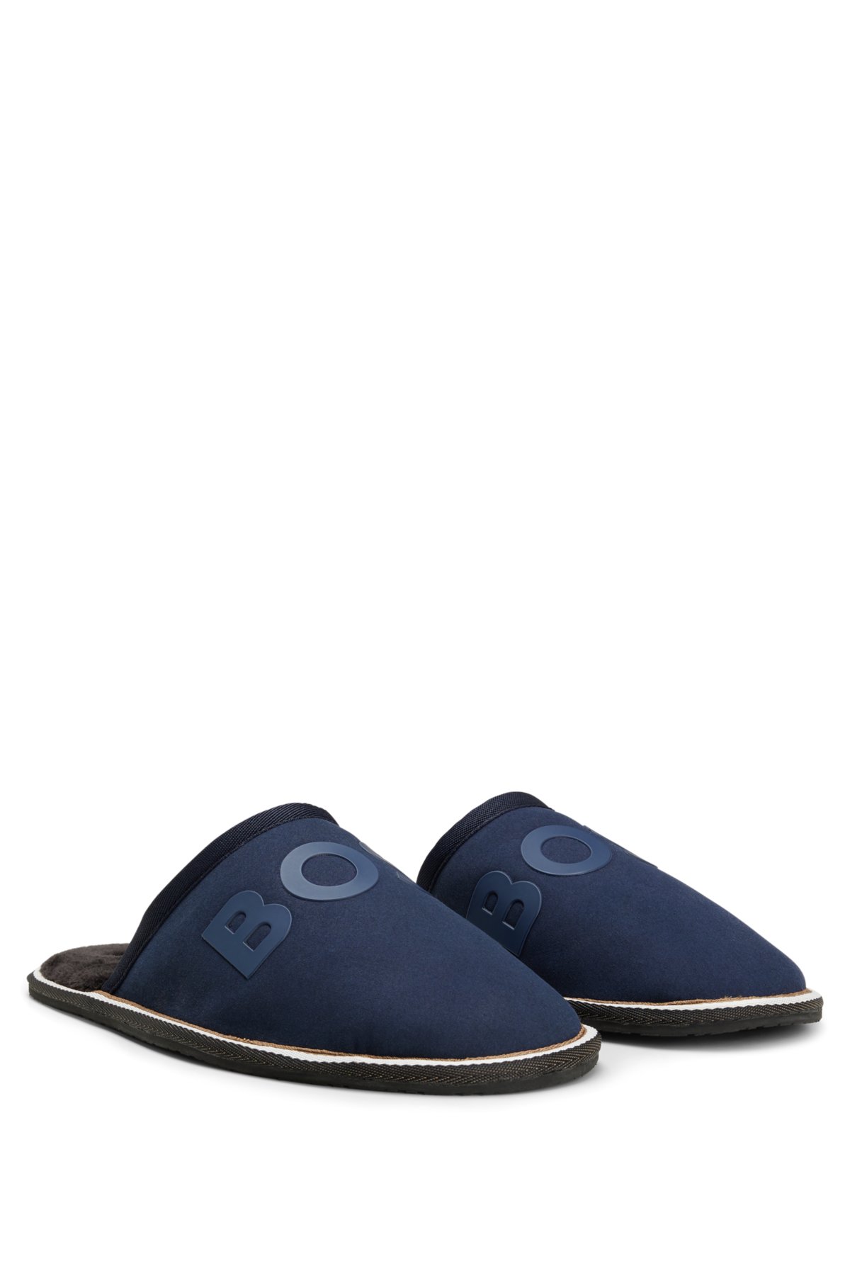 millimeter kursiv plukke BOSS - Monogram-logo slippers with rubber outsole and signature stripe