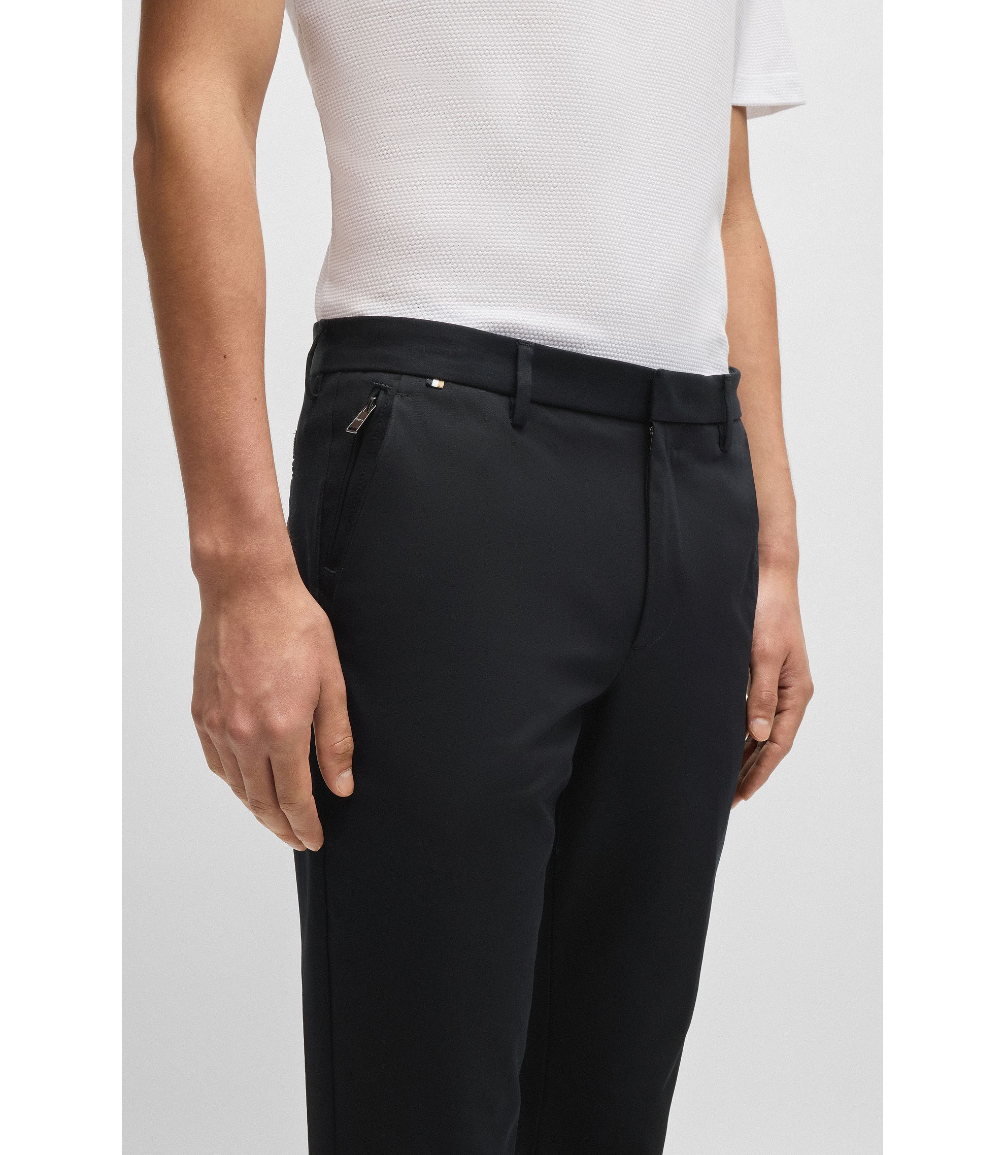 BOSS - Slim-fit trousers in stretch cotton - Black BOSS - Slim-fit trousers in stretch cotton - Black