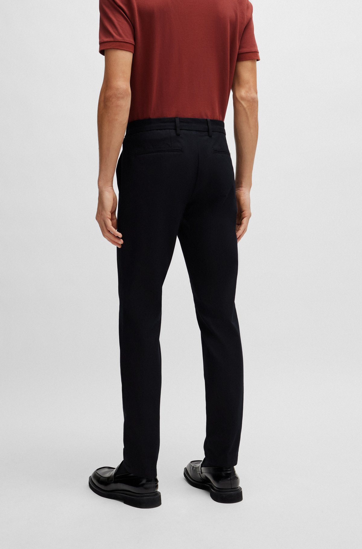 Slim-fit trousers in a cotton blend with stretch, Black