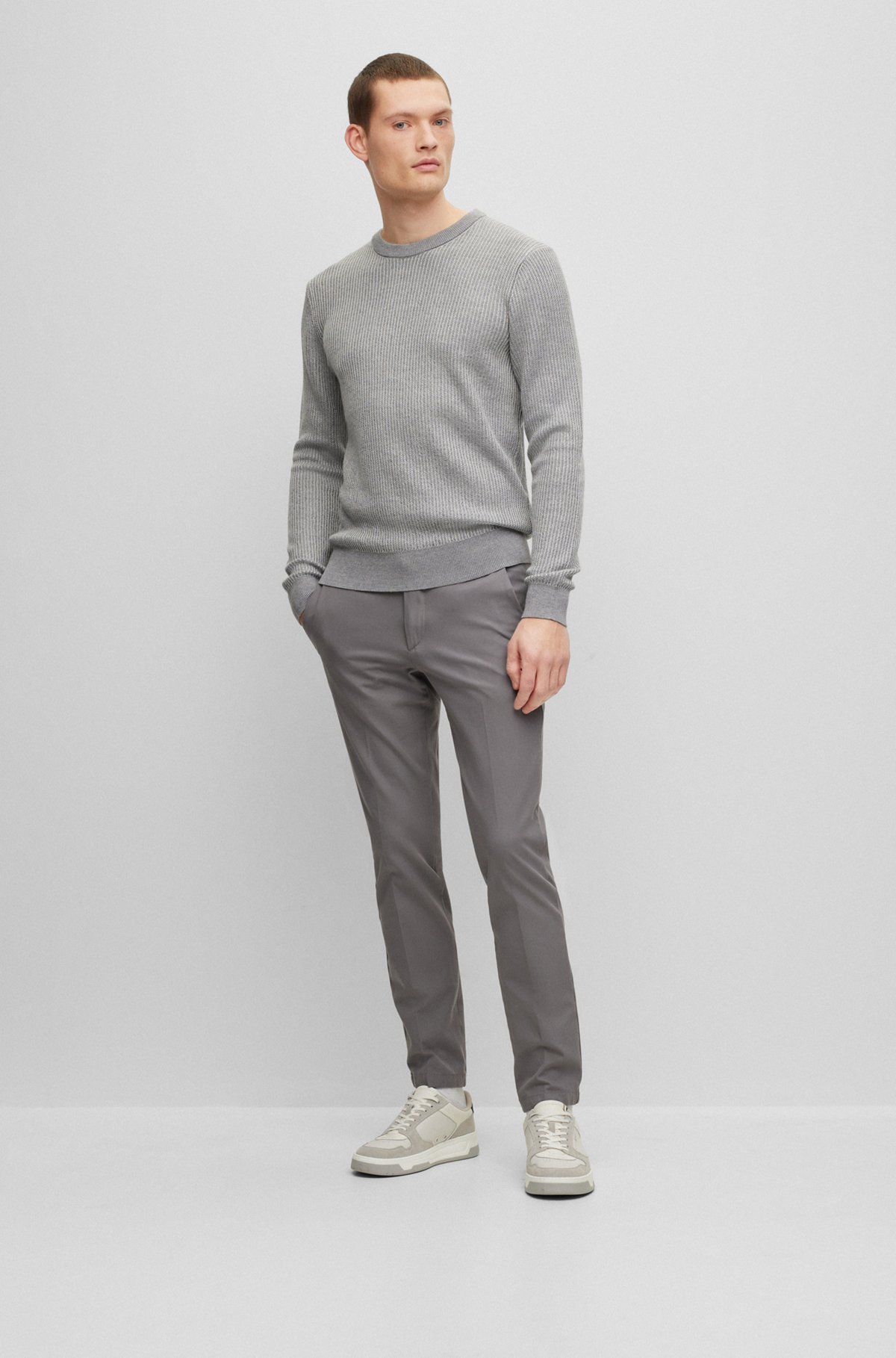 Slim-fit trousers in a cotton blend with stretch, Dark Grey