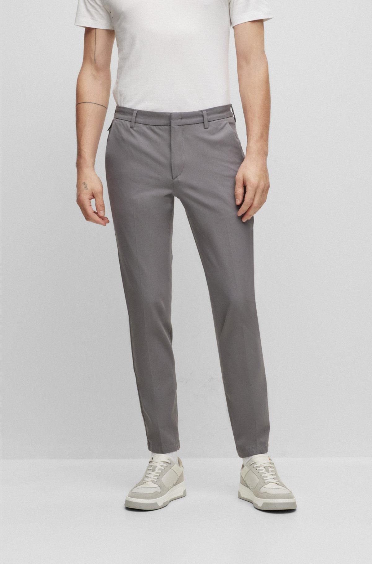WES Formals Grey Ultra-Slim Fit Trousers