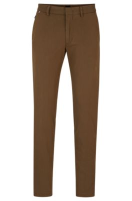 Hugo Boss Slim-fit Trousers In A Cotton Blend With Stretch In Light Brown